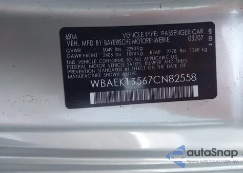 2007 BMW 650I z USA, uszkodzony, nr VIN WBAEK13567CN82558